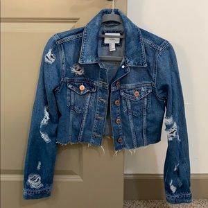 Forever 21 Cropped Jean Jacket with Fringe